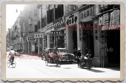 40's MACAU MACAO Street Scene Shop Sign Car Pedicab Ad Vintage Photo 澳门旧照片 28253