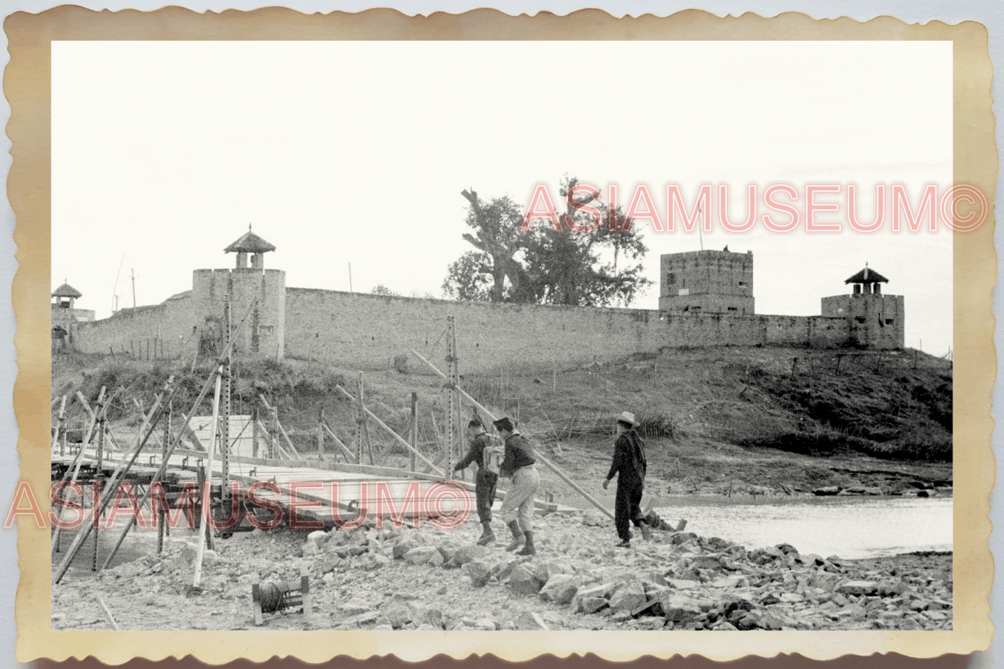 40s WW2 Vietnam HANOI FRANCE FRENCH BRIDGE FORTRESS CASTLE  Vintage Photo 26369