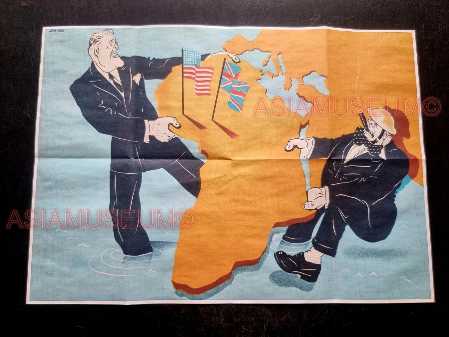 1943 WW2 USA ROOSEVELT BRITISH CHURCHILL FLAG AFRICA MAP PROPAGANDA POSTER 572