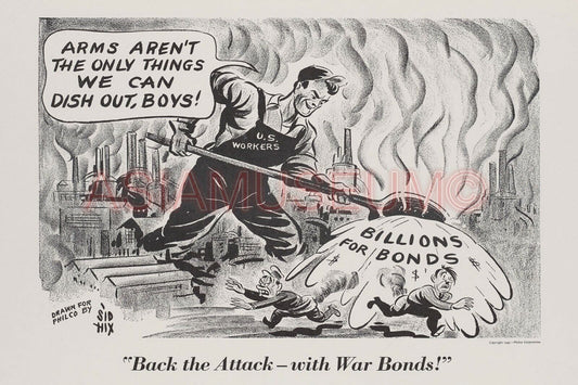 1943 WWii USA AMERICA COMIC CARTOON FUNNY D-DAY WAR BOND JAPAN HIROHITO Postcard