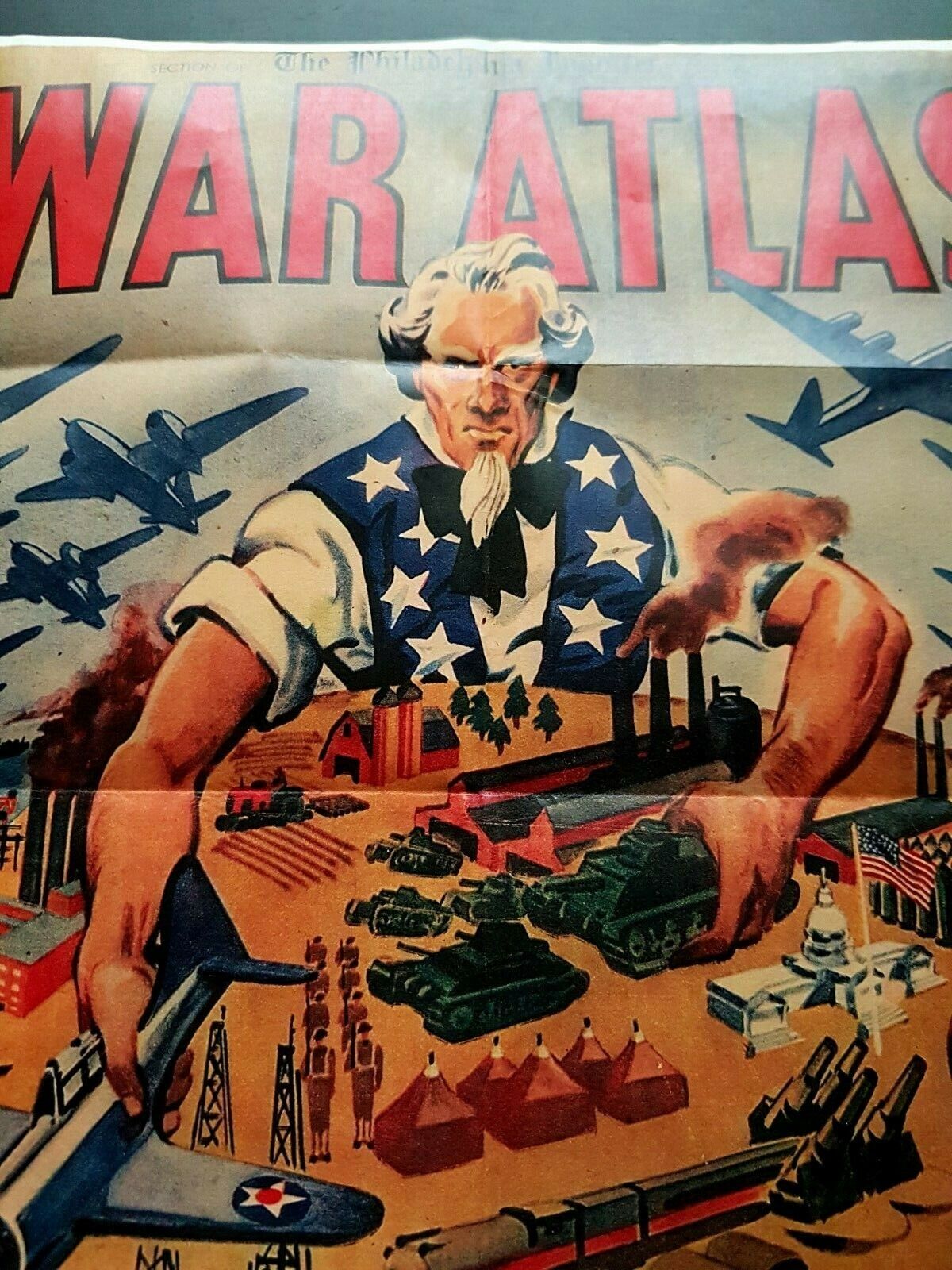 1941 WW2 USA AMERICA WAR ATLAS TANK GUNS AIRCRAFT WARSHIP MAPS PROPAGANDA POSTER