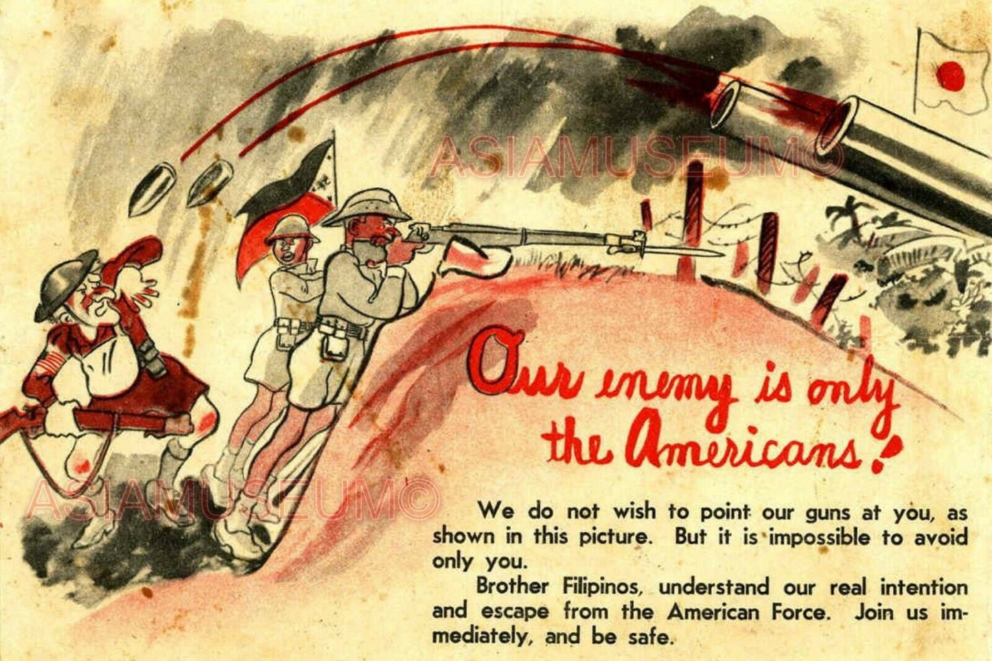 1941 WW2 WAR PACIFIC WAR JAPANESE PHILIPPINES TANK USA FLAG PROPAGANDA Postcard