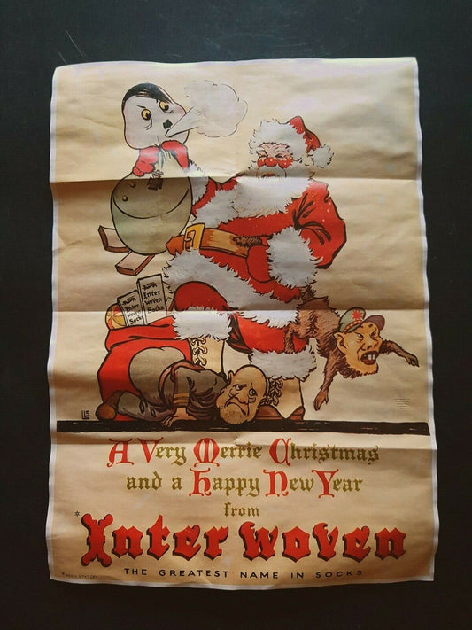 1944 WWii US XMAS CHRISTMAS SANTA CLAUS D-DAY JAPAN TOJO COMIC PROPAGANDA POSTER