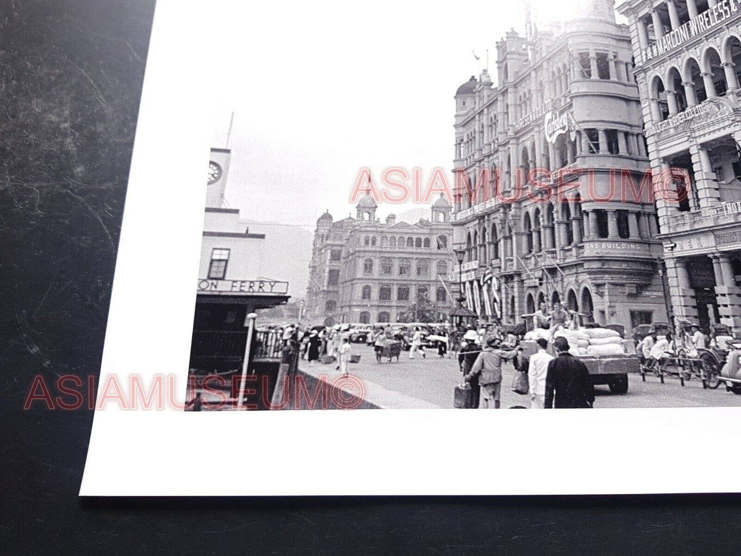 40's Large HONG KONG STAR FERRY TERMINAL WATERFRONT ROAD Old Vintage Photo 香港老照片