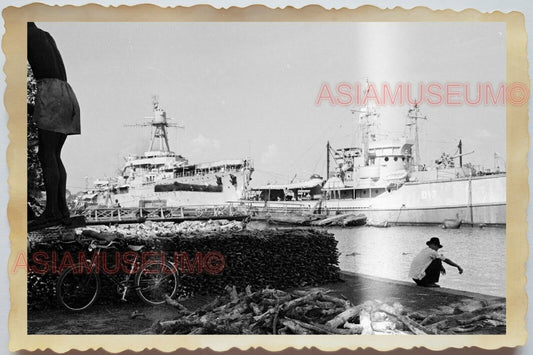 50s Vietnam War Saigon USA AMERICA FRENCH NAVY WARSHIP FERRY Vintage Photo #1225