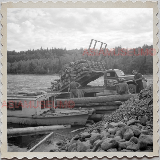 50s LITTLE MARAIS LAKE SUPERIOR COUNTY MINNESOTA LOG FACTORY OLD USA Photo 12412