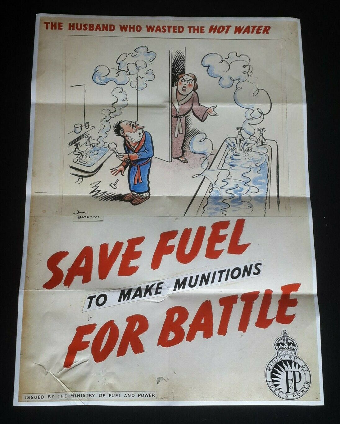 1944 WW2 ROYAL UK ARMY WOMEN LADY HOT BATH SAVE FUEL WAR WATER PROPAGANDA POSTER