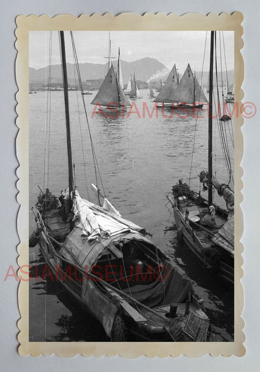 SHEUNG WAN PIER BOAT HOUSE JUNK SAIL HARBOR Vintage HONG KONG Photo 04158 香港旧照片