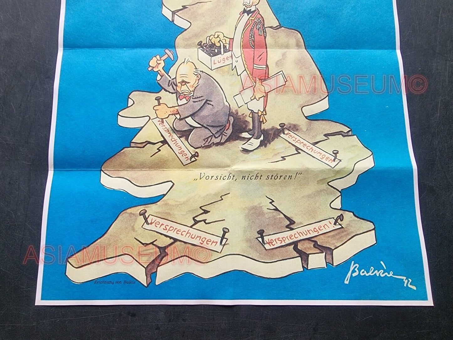 1944 WW2 USA AMERICA UK BRITIAN BRITISH ENGLAND MAP CHURCHILL PROPAGANDA POSTER