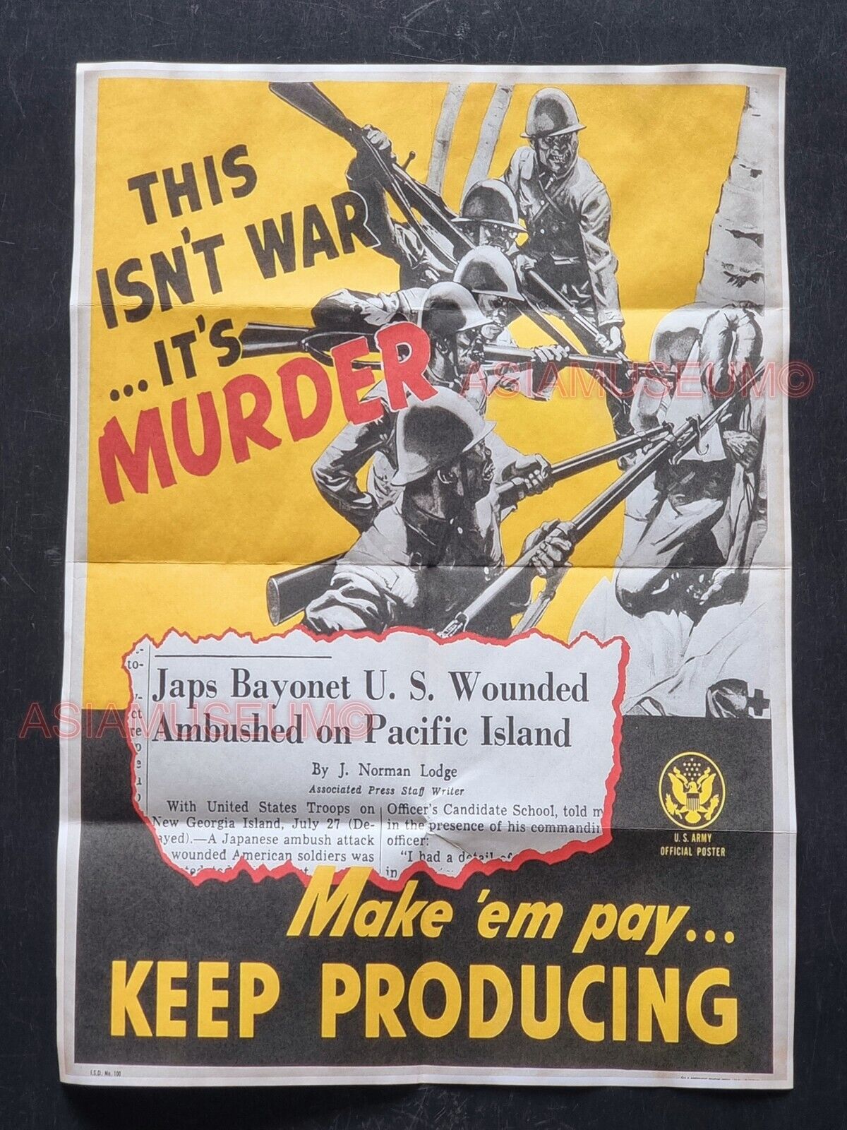 1944 USA AMERICA ARMY SOLDIER JAPAN JAPANESE PACIFIC WAR PLANE PROPAGANDA POSTER