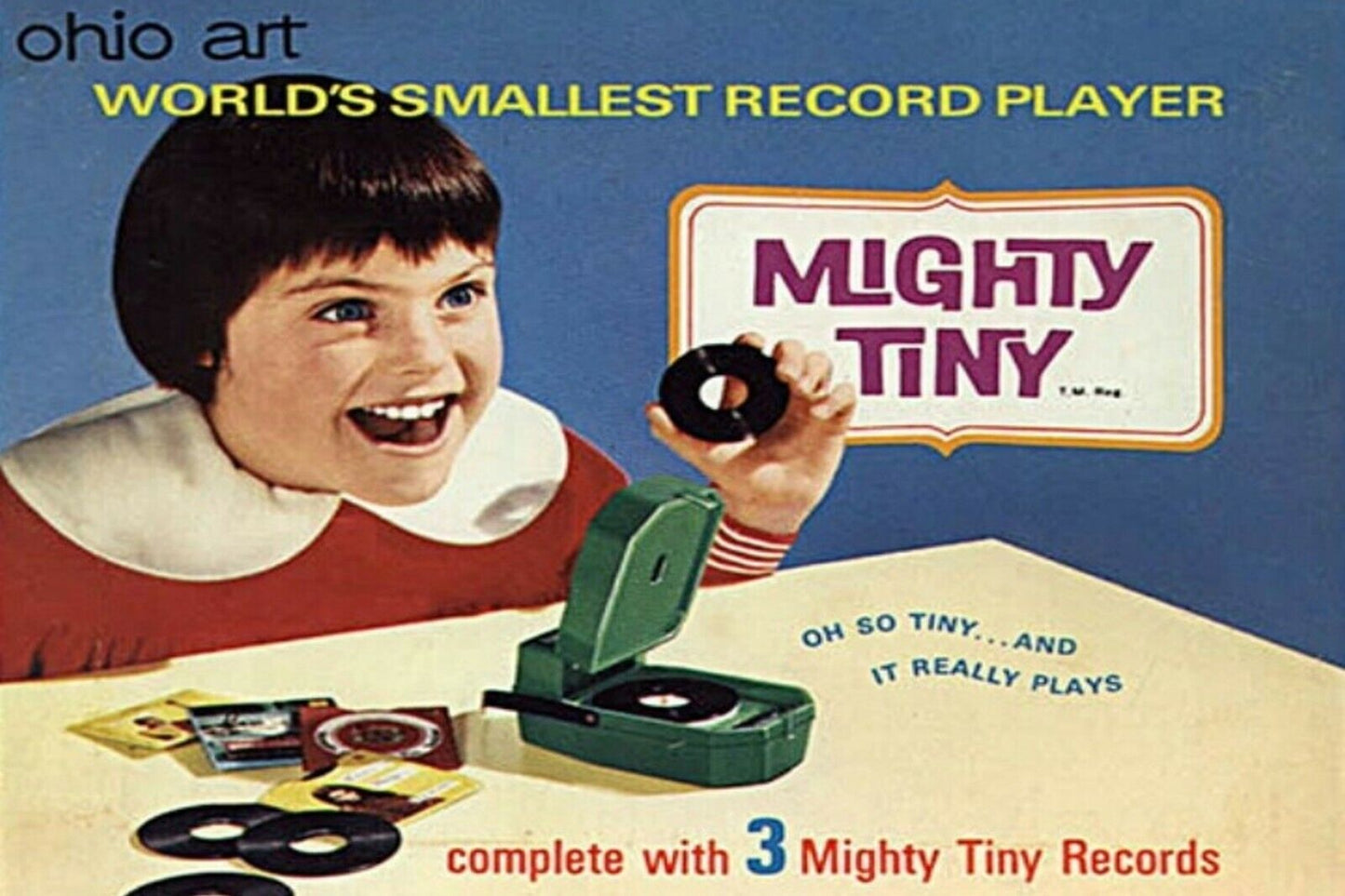 America Disk Disc Record Player Mighty Tiny Ohio Art Advertisement Postcard #026