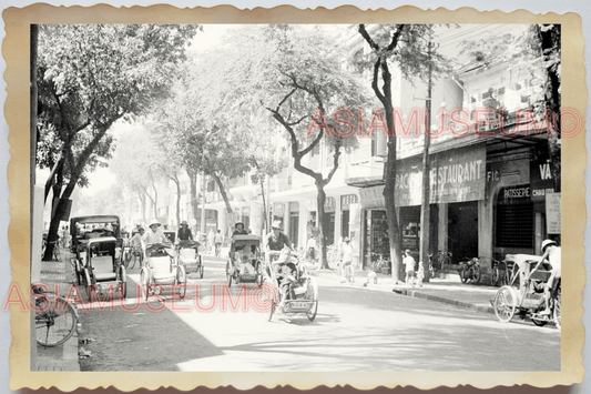 40s WW2 Vietnam HANOI STREET SCENE PEDICAB SHOP BICYCLE LADY Vintage Photo 28510