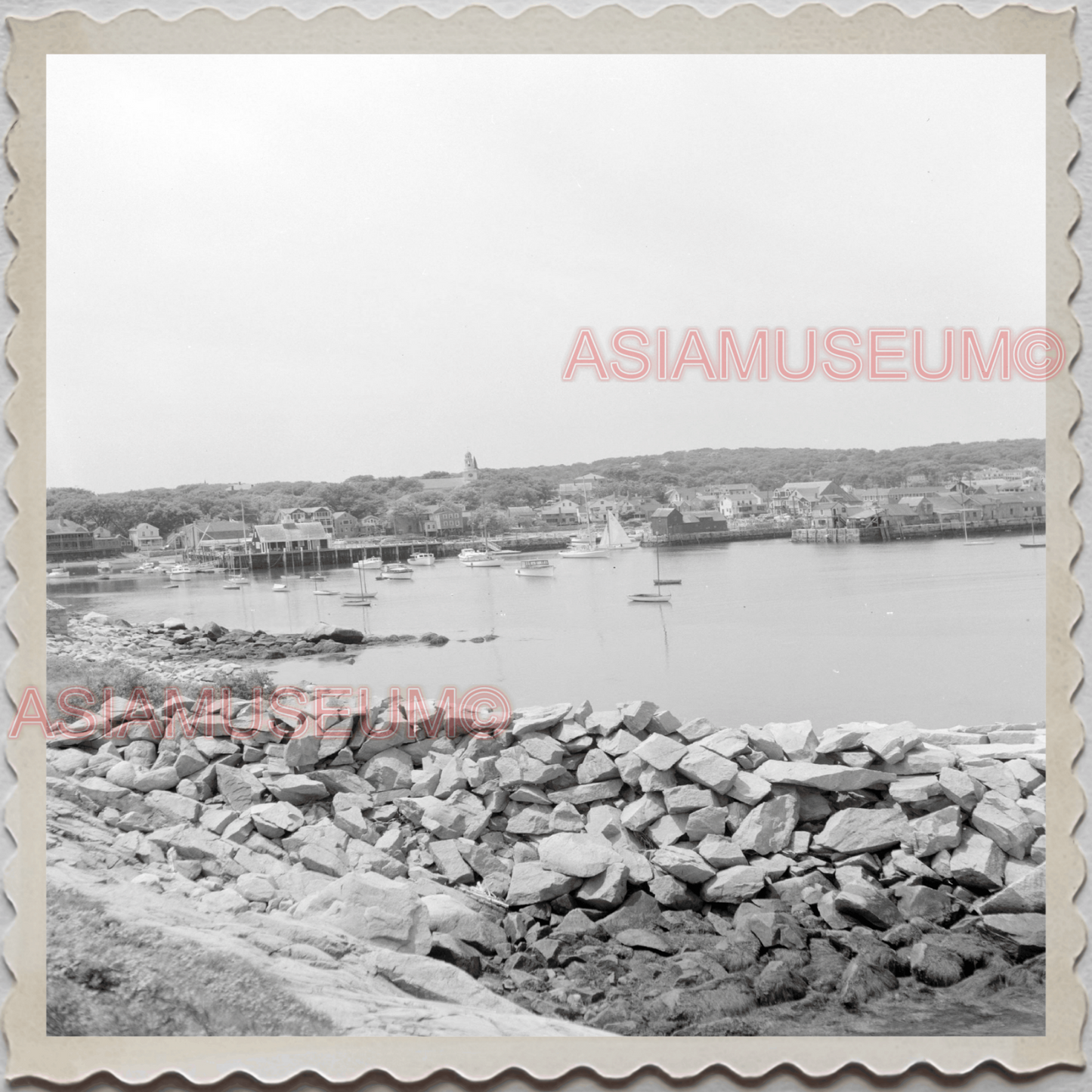 50s ROCKPORT KNOX COUNTY MAINE ROCKLAND HARBOR AERIAL VIEW OLD USA Photo 12545