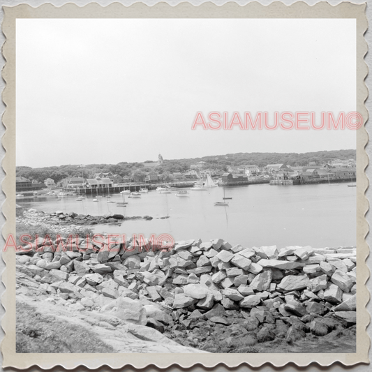 50s ROCKPORT KNOX COUNTY MAINE ROCKLAND HARBOR AERIAL VIEW OLD USA Photo 12545