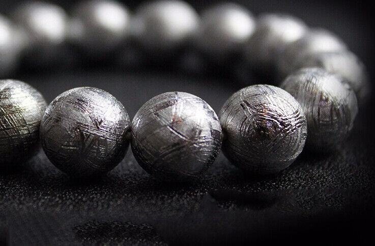 GIBEON Météorite Météore 8mm 20 Perles Nickel Spatial Minéraux 17cm Bracelet