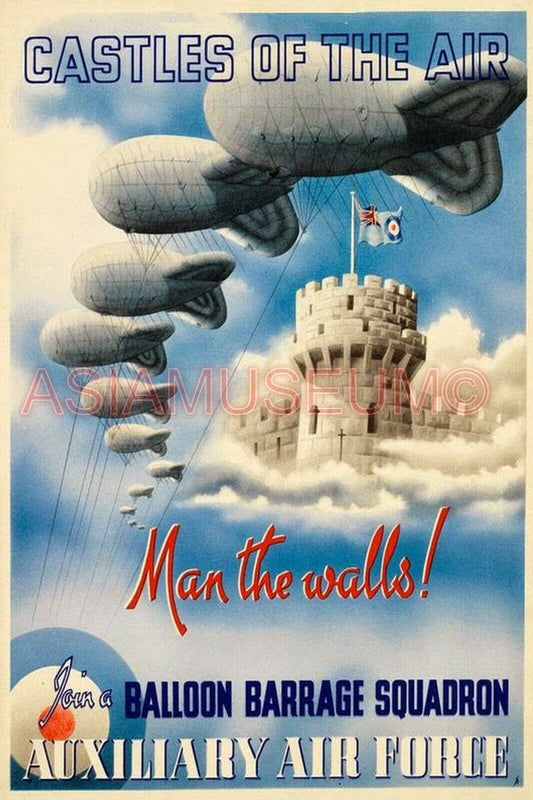 1941 WW2 USA AMERICA AUXILIARY AIR FORCE CASTLE BALLOON WAR PROPAGANDA Postcard