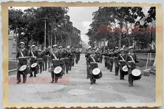 50s Vietnam War French Parade Band City Hall Street Army B&W Vintage Photo #953