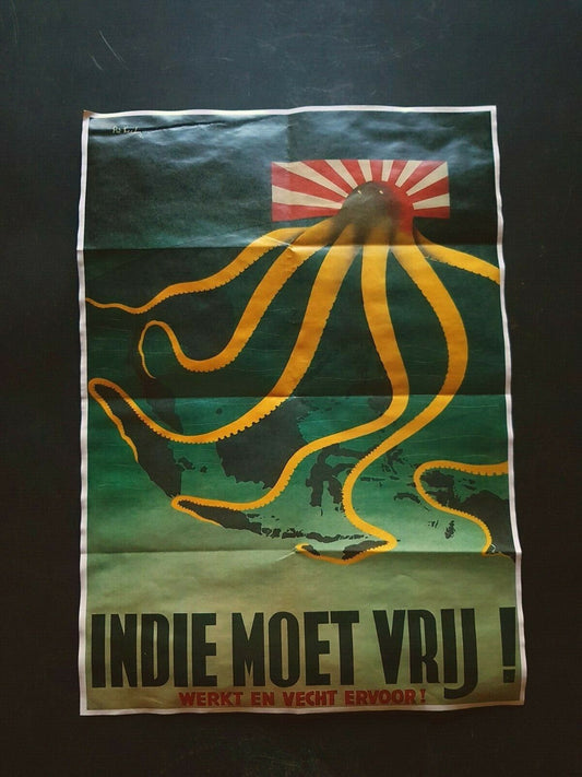 1941 WW2 EAST INDIES ANTI JAPAN EMPIRE PACIFIC WAR OCTOPUS MAP PROPAGANDA POSTER