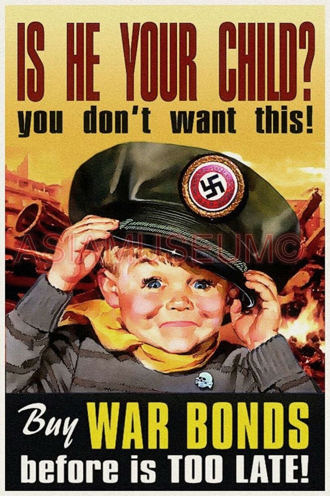 1944 WW2 AMERICA USA BUY WAR BONDS CHILDREN BOY ARMY TANK PROPAGANDA Postcard