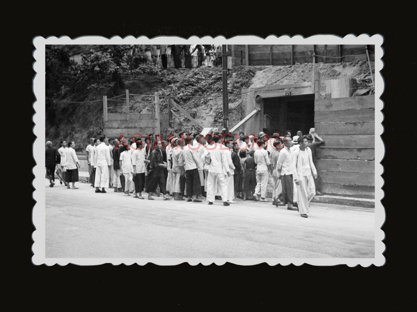 1940s JAPANESE AIR RAID SHELTER TUNNEL BUNKER MAN Vintage Hong Kong Photo #1584