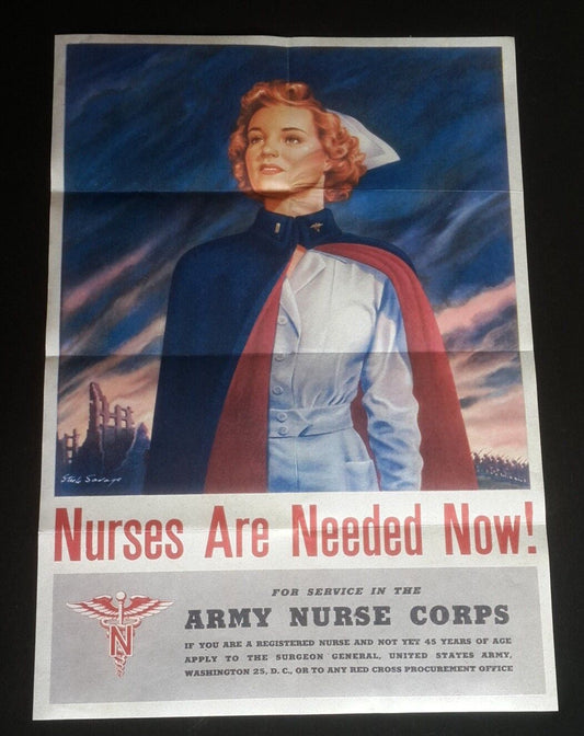 1941 WW2 USA AMERICA WOMEN ARMY NURSE CORPS WAR RED CROSS FLAG PROPAGANDA POSTER