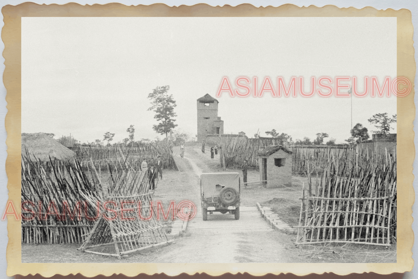 40s WW2 Vietnam PHUC YEN TOWN JEEP FORTRESS WATCH TOWER WAR Vintage Photo 29555