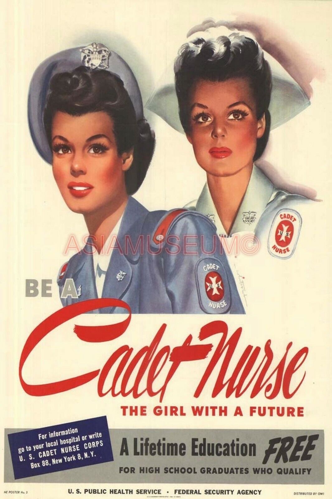 1944 WW2 USA AMERICA WOMEN SEXY LADY CADET NURSE WAR RED CROSS ARMY CAP Postcard