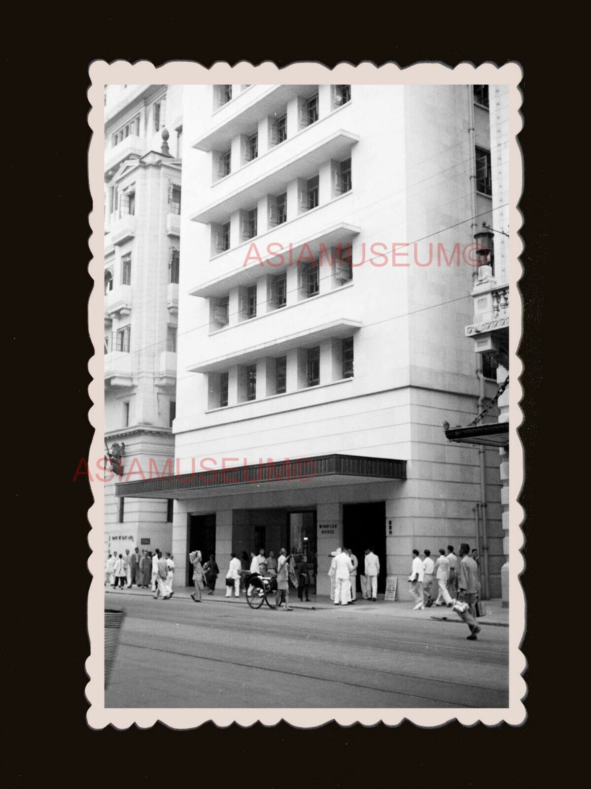 WW2 Central Queen's Road Rickshaw Vintage B&W Hong Kong Photograph 香港旧照片 #2728