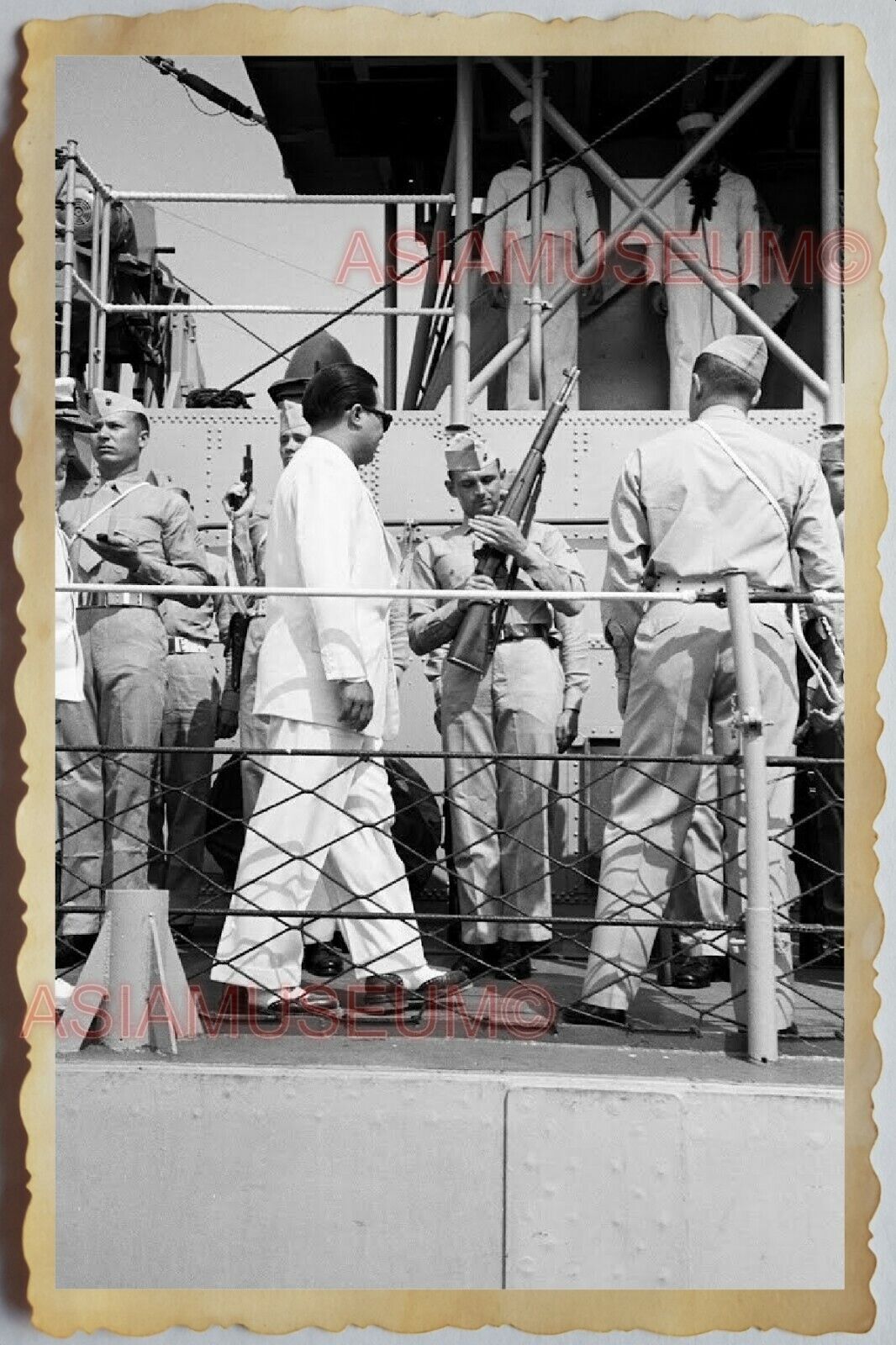 50s Vietnam SAIGON GENERAL NAVY ADMIRAL BAO DAI FRANCE WARSHIP Vintage Photo 920