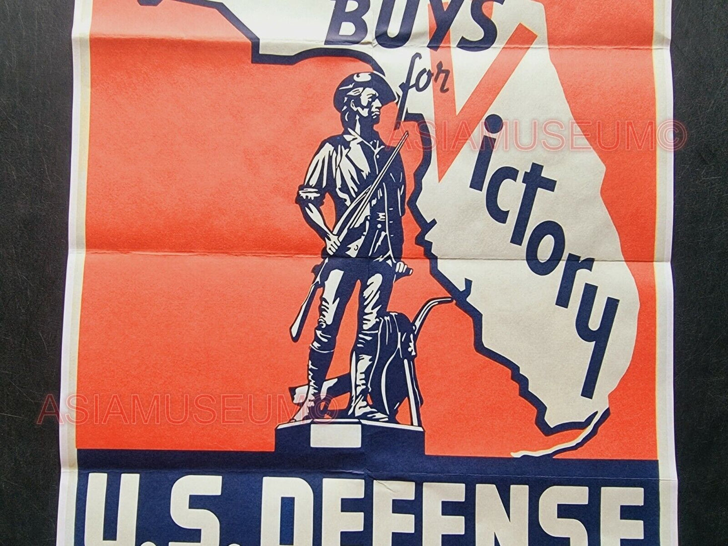 1943 WW2 USA AMERICA FLORIDA VICTORY ARMY SOLDIER BATTLE MAP PROPAGANDA POSTER