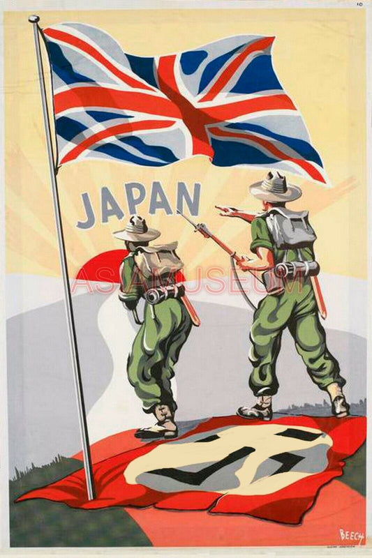 1943 WWii US BRITAIN FLAG ARMY PACIFIC WAR JAPAN MAP SOLDIER PROPAGANDA Postcard