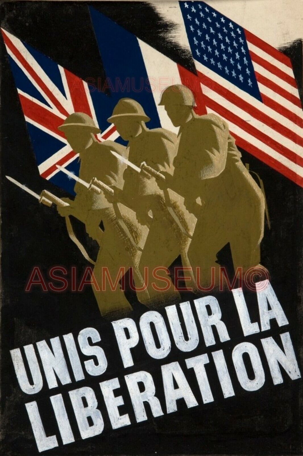 1942 WW2 USA AMERICA FRANCE BRITAIN BRITISH ARMY SOLDIER FLAG LIBERAL Postcard