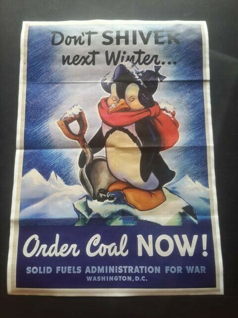 1943 USA AMERICA PENGUIN WINTER WAR SHOVEL WAR ALLIES MARINES PROPAGANDA POSTER