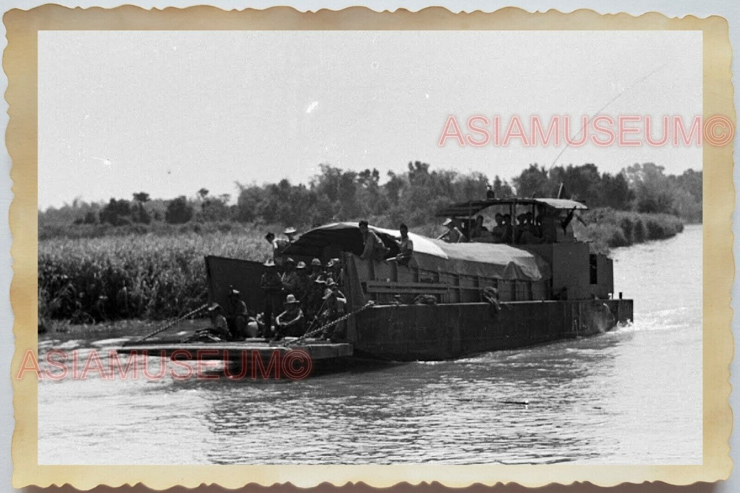 50s Vietnam War Saigon Ho Chi Minh Mekong River Boat Ferry  Vintage Photo #772