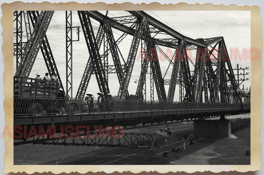 40s WW2 Vietnam HANOI LONG BIEN BRIDGE RED RIVER TRAIN RAIL Vintage Photo 04286