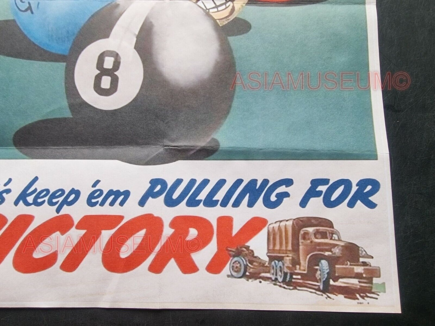 1941 WW2 USA AMERICA SNOOKER BILLIARD ALLIES  JAPAN ARMY TRUCK PROPAGANDA POSTER