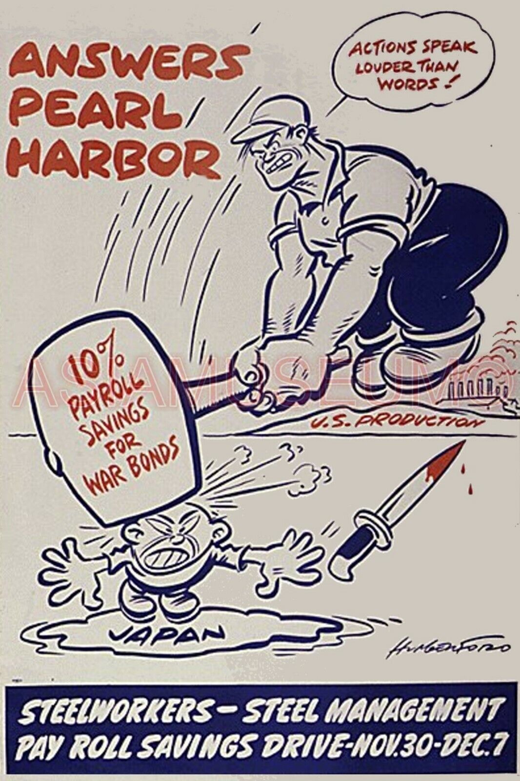 1942 WW2 USA AMERICA JAPAN PACIFIC WAR PEARL HARBOR KNIFE NAVY BONDS ii Postcard