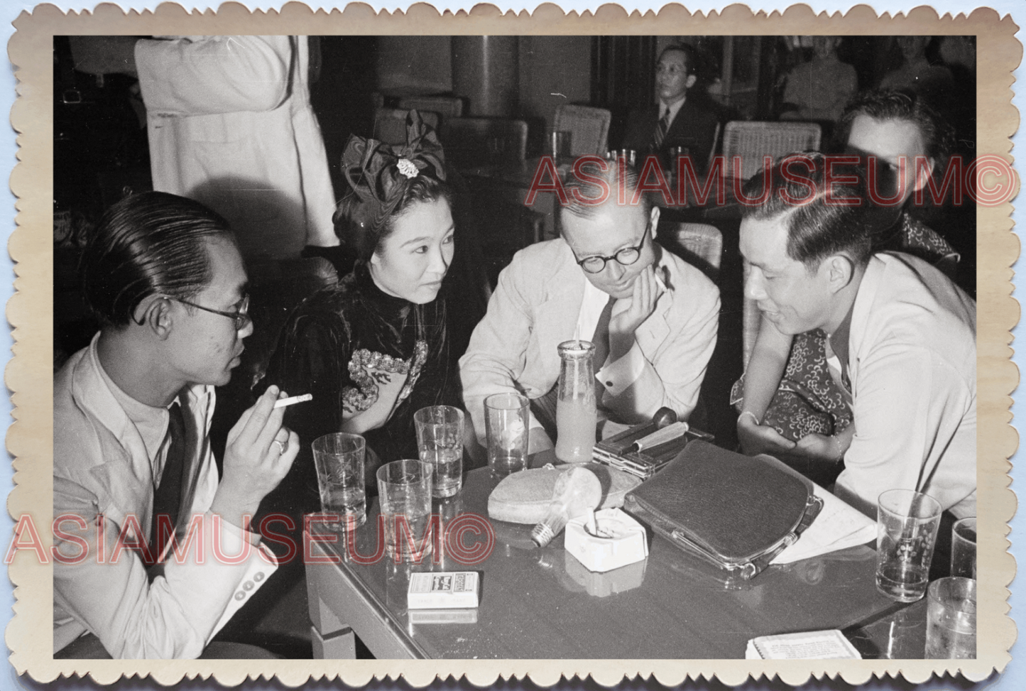 WW2 British Man Oriental Women Party Club War Vintage B&W Singapore Photo 17646