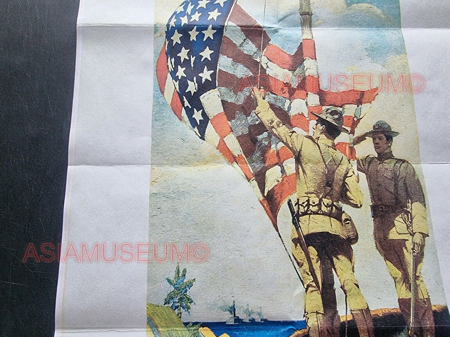 1944 WW2 USA AMERICA ALLIES FORCES MARINES NAVY FLAG SHIP ARMY PROPAGANDA POSTER