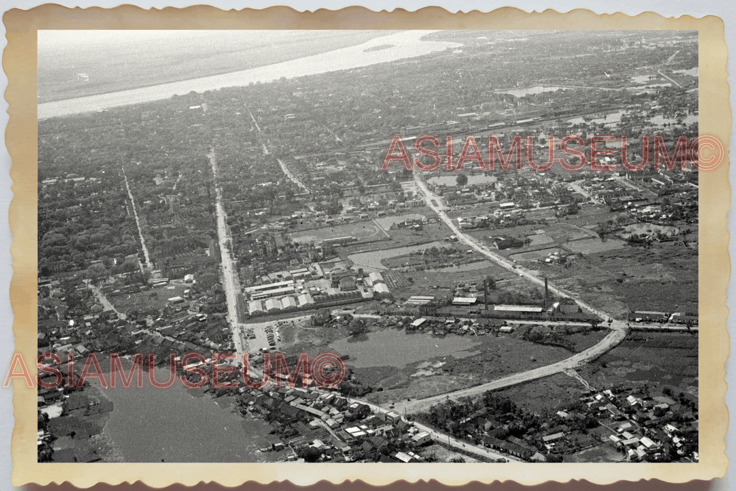 40s WW2 Vietnam HANOI HAI PHONG AERIAL VIEW PLANE BOMBER OLD Vintage Photo 27400