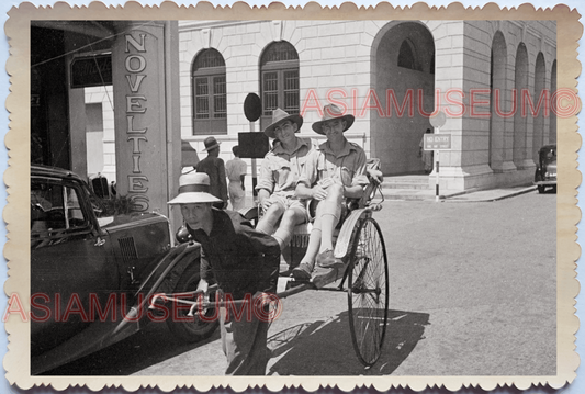 40s British Army Rickshaw Street Scene Car Ads Vintage B&W Singapore Photo 17653