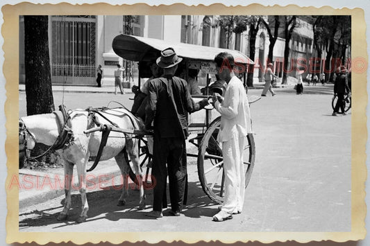 50s Vietnam War Saigon Ho Chi Minh Horse Chariot Street Shop Vintage Photo #1095