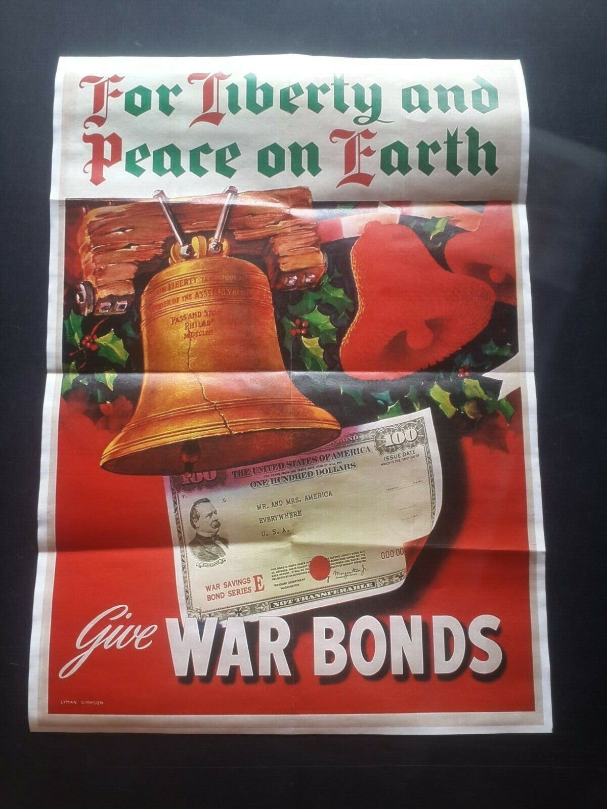 1942 USA AMERICA BUY WAR BOND BELL CHRISTMAS STAMPS LIBERTY PROPAGANDA POSTER