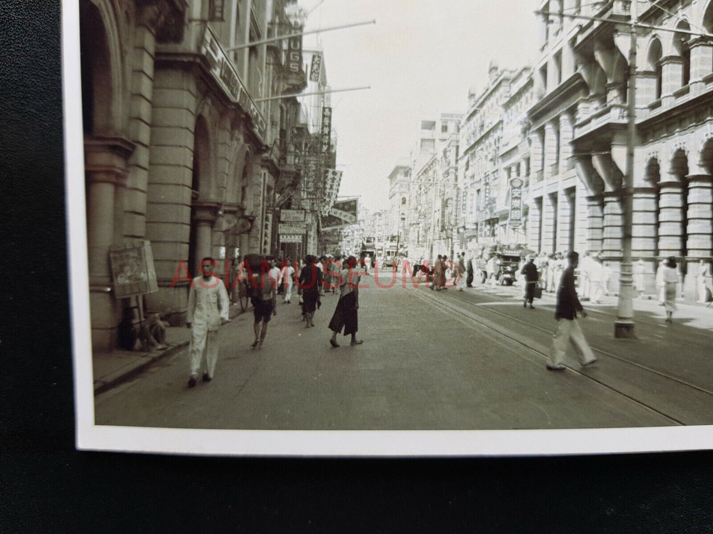 Central Queen's Road Lamp Post British Colonial  Hong Kong Photo Postcard RPPC