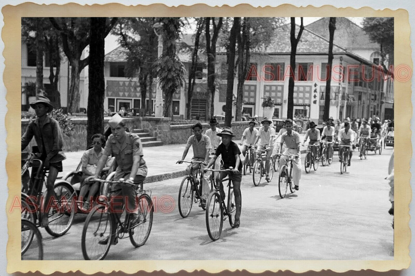 50s Vietnam War Saigon French Building Street Scene Bicycle Vintage Photo #448