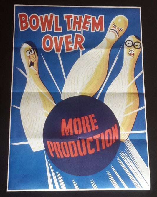 1943 WWii USA AMERICA ANTI JAPAN BOWLING PIN HIROHITO TOJO WAR PROPAGANDA POSTER