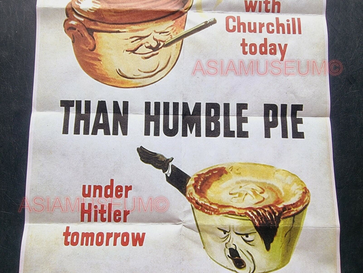 1942 WW2 USA AMERICA DON'T WASTE FOOD POT LUCK CHURCHILL PIE PROPAGANDA POSTER