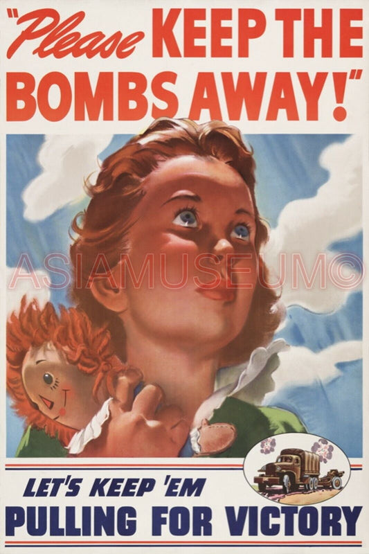 1942 WW2 USA AMERICA CHILDREN GIRLS BOMB DOLL TRUCK WAR ARMY PROPAGANDA Postcard