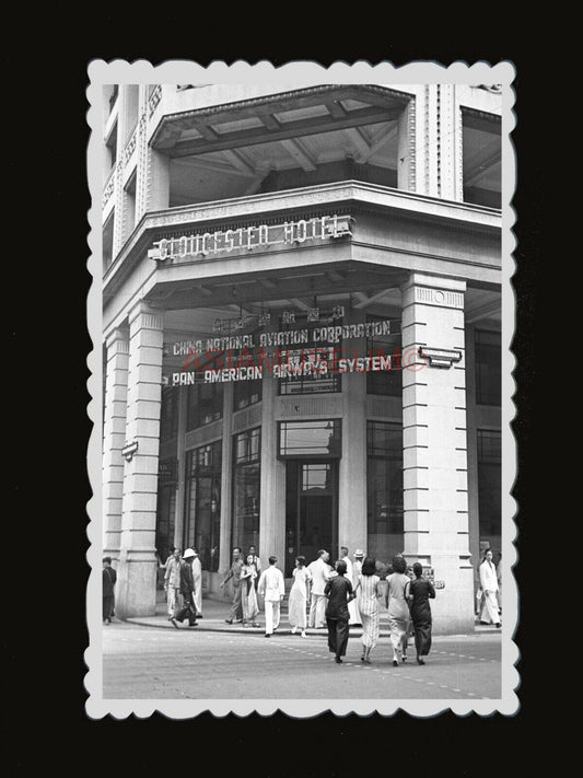 50s BRITISH COLONY Gloucester Hotel WOMEN BUILDING Vintage Hong Kong Photo #1312