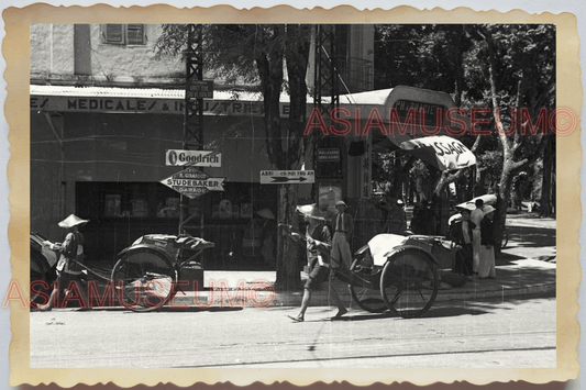 40s Vietnam SIGN HAT STREET SCENE MAN RICKSHAW ADVERTISEMENT Vintage Photo 4364